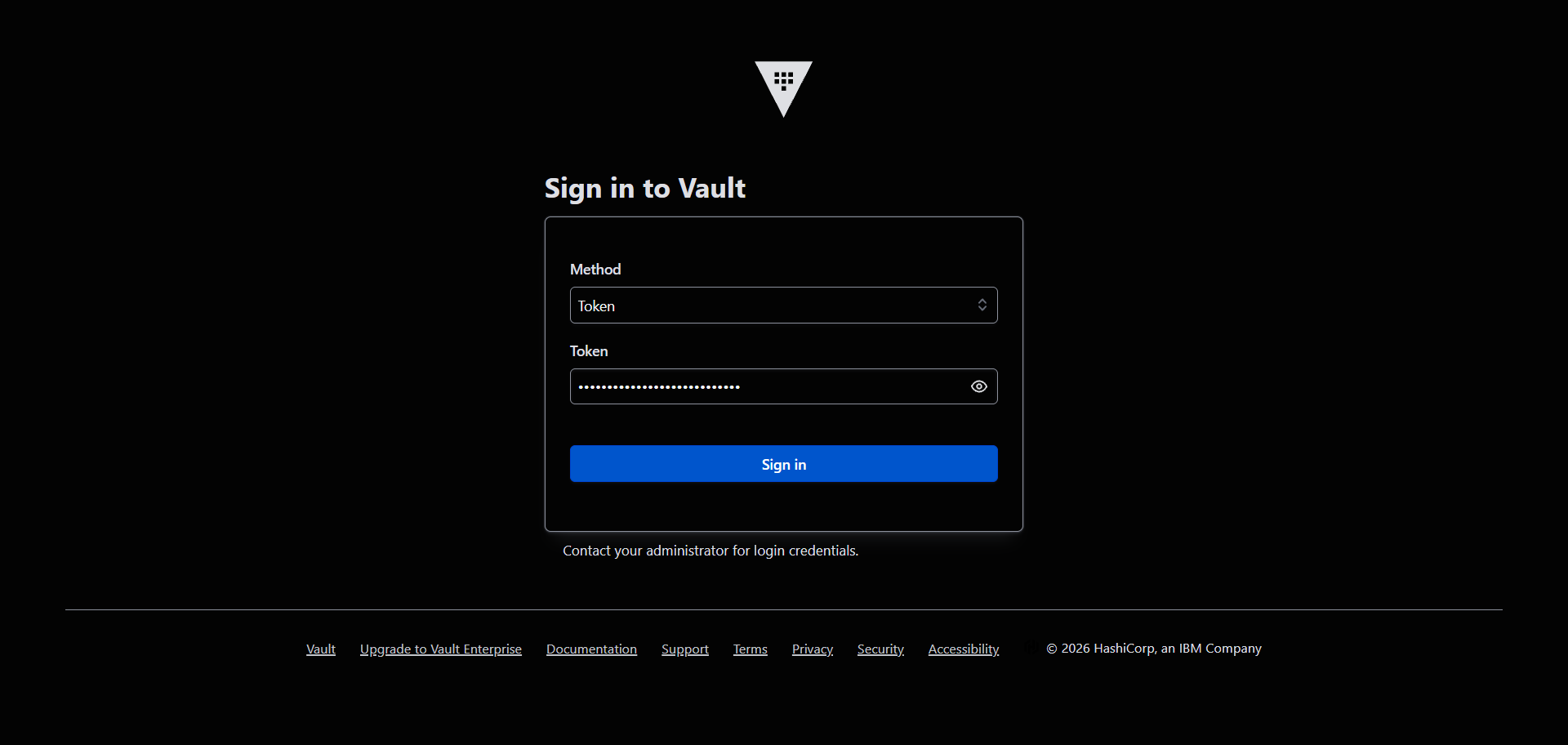 HashiCorp Vault token ile giriş ekranı